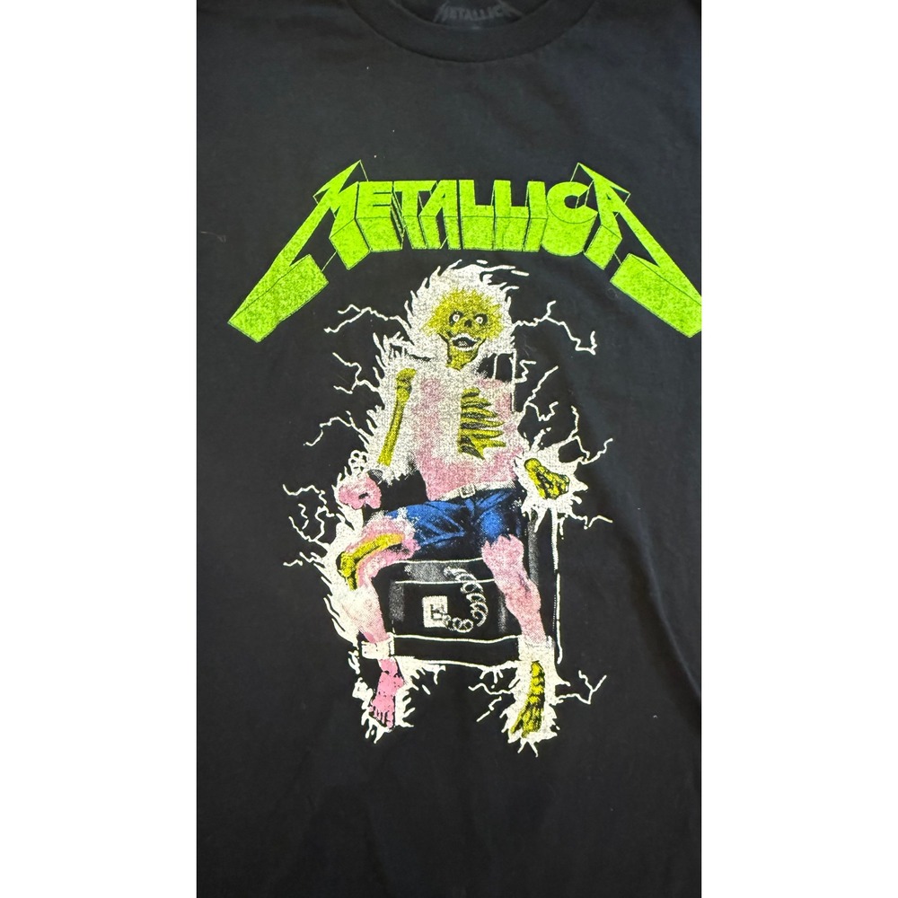 Metallica Graphic T-Shirt Mens Medium Black Neon Green Skeleton Electric Band